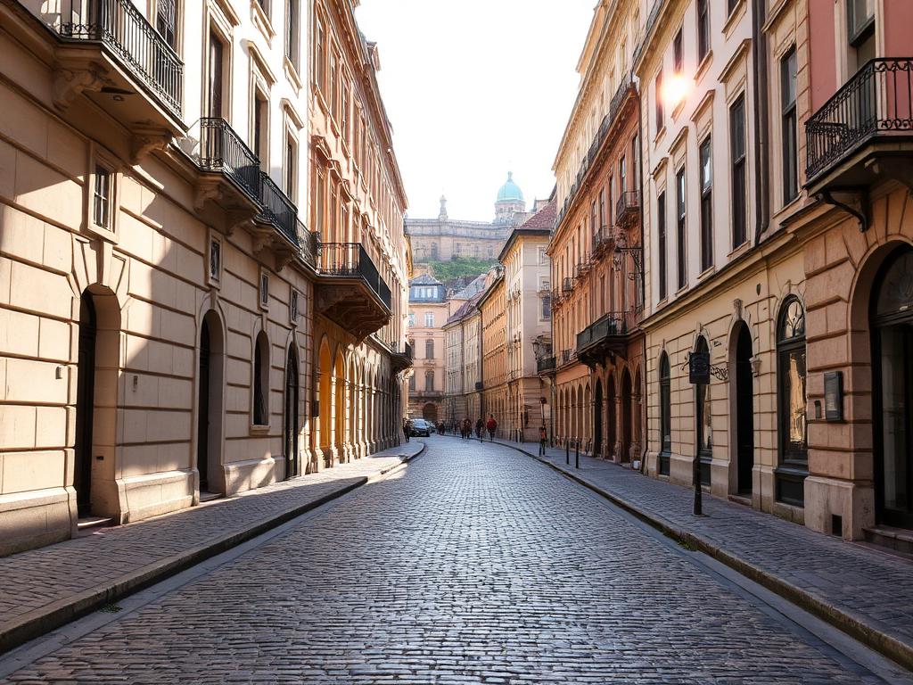Cobblestone street in Budapest's Castle District